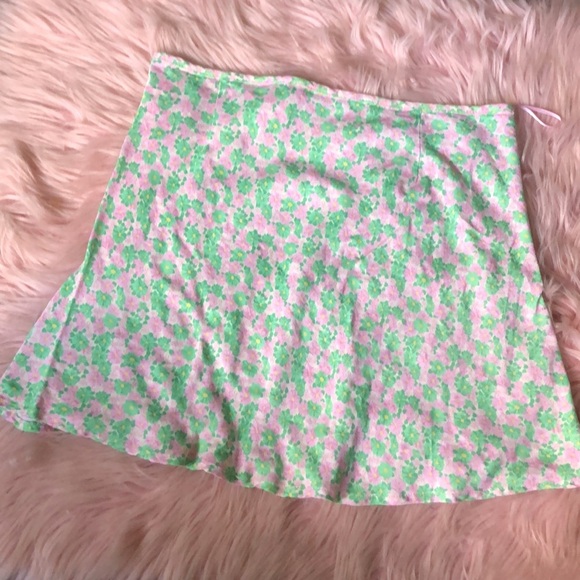 Zara Green Pink Floral Mini Zip Skirt - Picture 3 of 3
